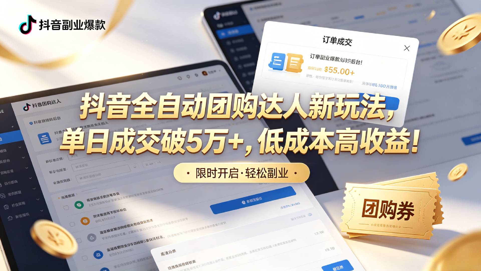 抖音全自动团购达人新玩法，单日成交破5万+，低成本高收益！搞钱吧-网创项目资源站-副业项目-创业项目-搞钱项目搞钱吧