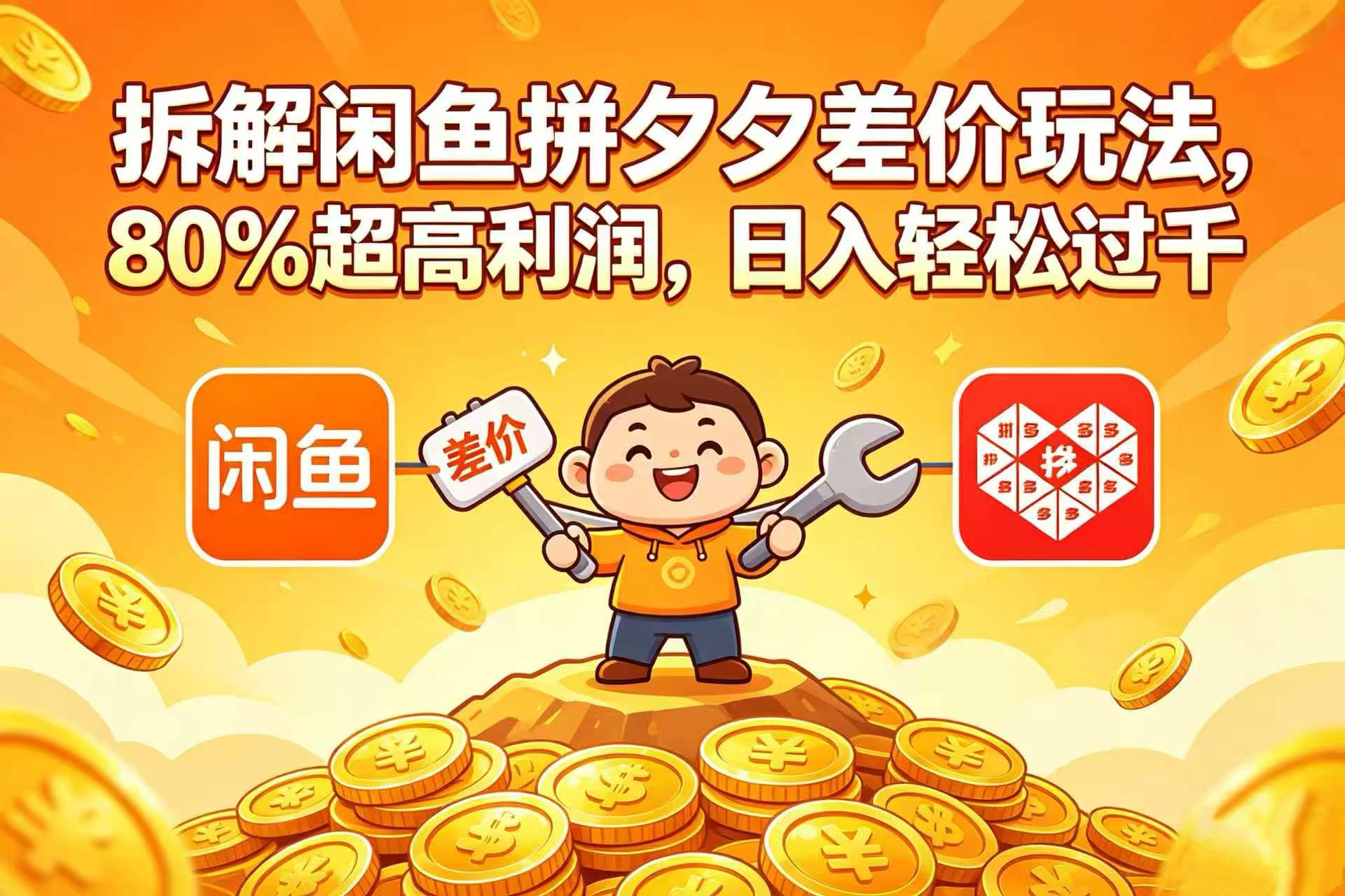 拆解闲鱼拼夕夕差价玩法,80% 超高利润,日入轻松过千搞钱吧-网创项目资源站-副业项目-创业项目-搞钱项目搞钱吧